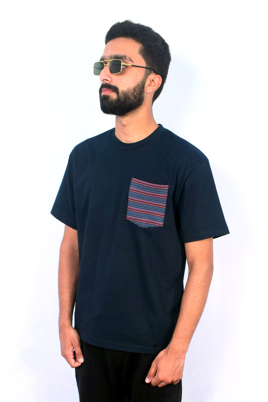 Black Cotton Shirt with Popcorn Texture Pocket | Bold Minimalist Edition 2025