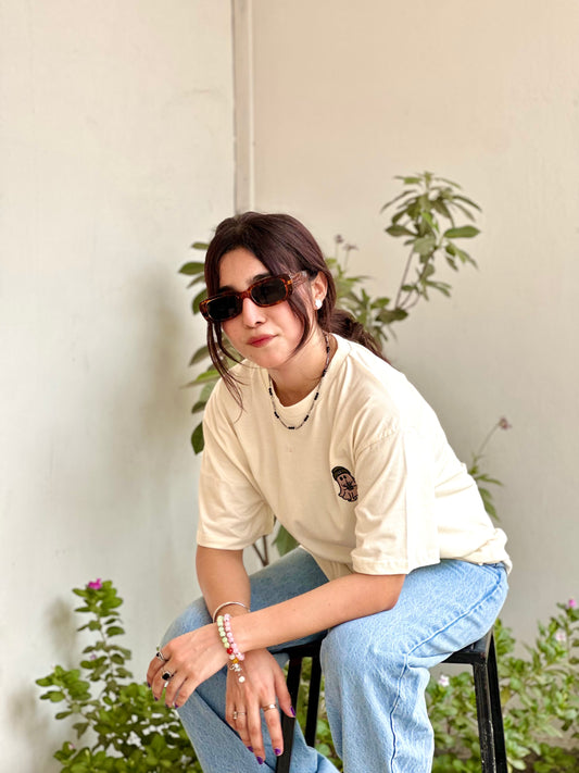 Unisex Ghost & Coffee Embroidered Shirt – Off-White | Chillwear Aesthetic 2025